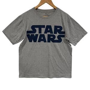 Disney Store Star Wars Classic Logo Short Sleeve Tee Shirt Gray Navy Blue Medium